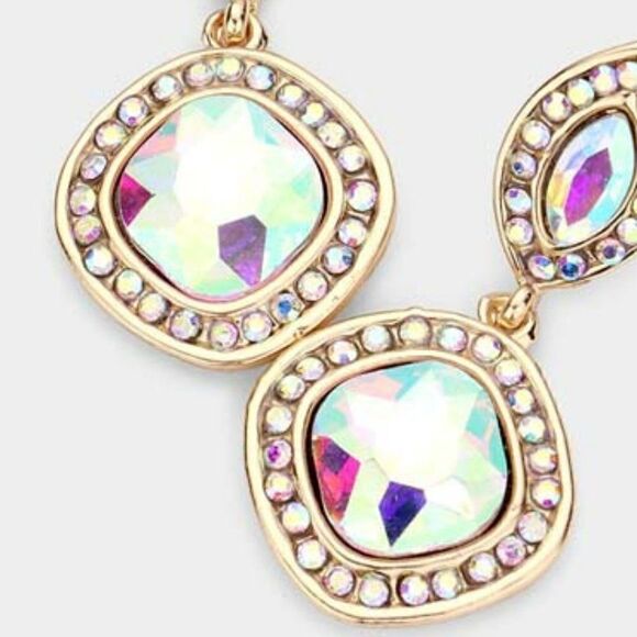 Marquise & Square Abalone Crystal Evening Earrings - Picture 2 of 5